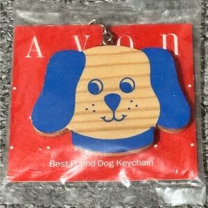 Vintage Avon Best Friend Dog Keychain Wood Puppy Blue Keys Gift NOS Sealed